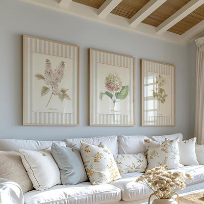 Floral Gallery Wall Set of 3 Botanical Hydrangea Artwork Lilac Prints