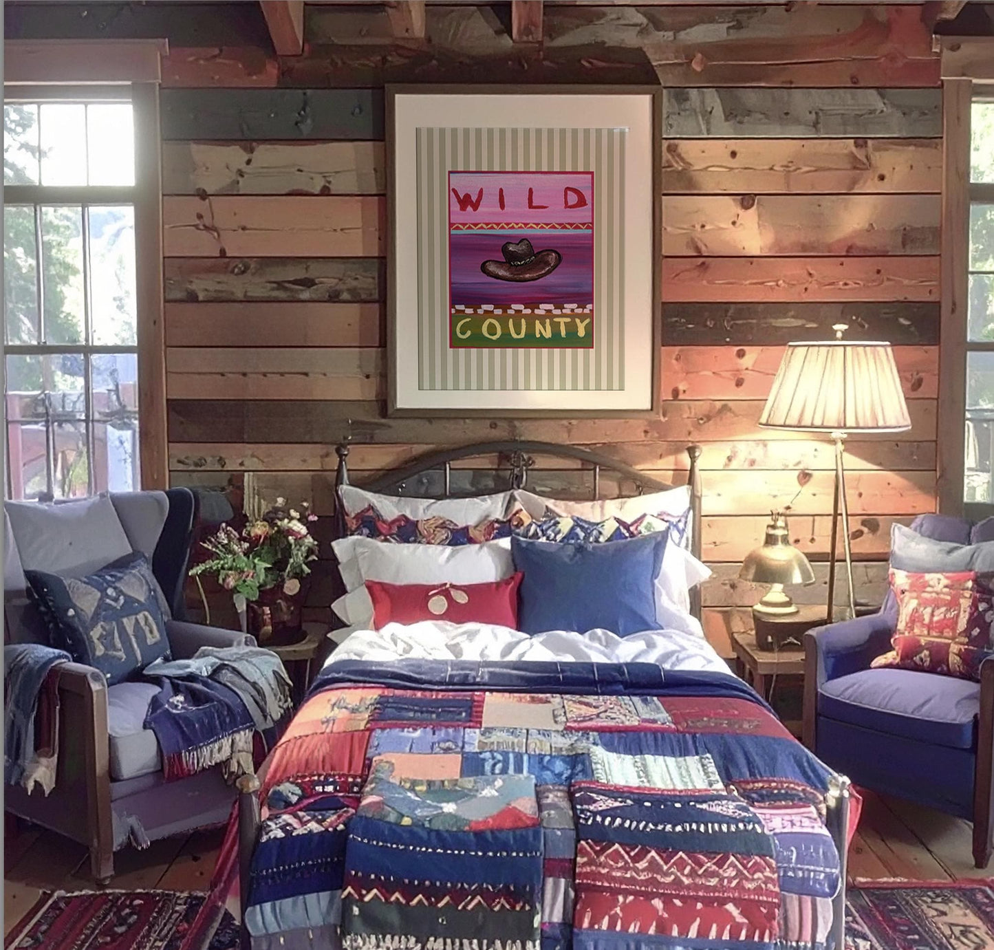 Western Art Print, Cowboy Ranch Decor Log Cabin Artwork