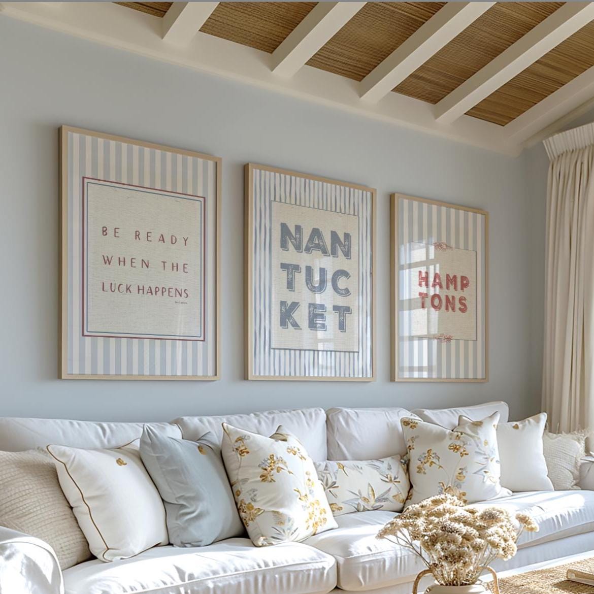 Coastal Wall Art Set of 3 Prints Whimsical Beach House Artwork