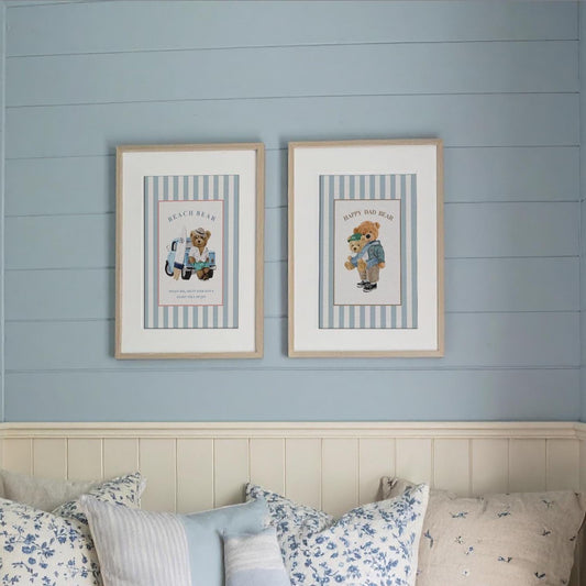 Vintage Striped Bear Print Fathers Day Gift Nursery Wall Decor Dad Artwork