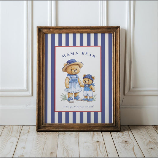Mama Bear and Baby Nursery Print Vintage Bear Artwork Coastal Grandma Style