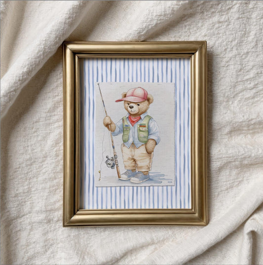 Bear Artwork Cute Bear Fishermen Wall Art