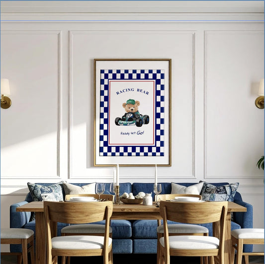 Vintage Classic Car Print Bear Racing Poster Motorsport Decor
