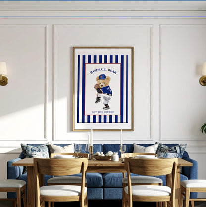 Bear Wall Art Set of 3 Striped Artwork Sport Themed Prints