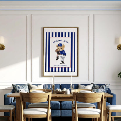 Set of 3 Bear Prints Striped Sport Themed Artwork