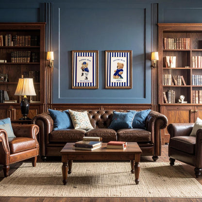 Set of 3 Bear Prints Striped Sport Themed Artwork