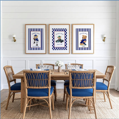 Bear Wall Art Set of 3 Striped Artwork Sport Themed Prints