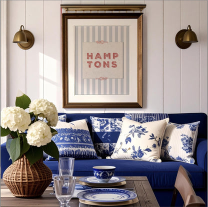 Hamptons Print Striped Coastal Wall Decor Travel Artwork Preppy Wall Art