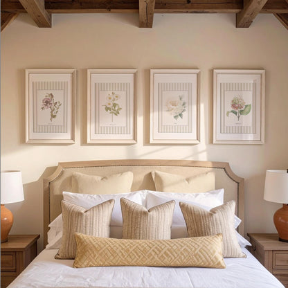 Peony Floral Painting Botanical Print Striped Artwork