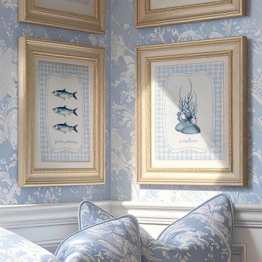 Sardine Print Art Ocean Seaside Print Lobster Print Coastal Decor Wall Art Cottage Art Sardines Wall Art Beach House Ocean Art Coral Print