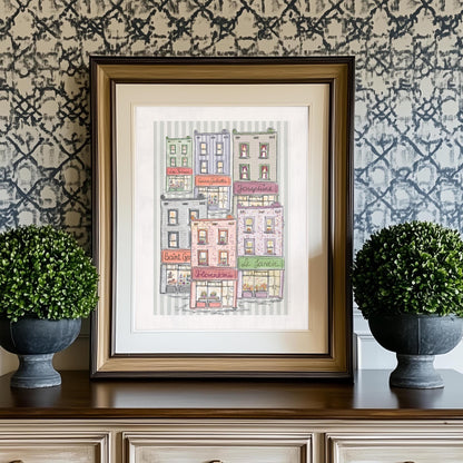 Whimsical Artwork Paris Line Drawing Shop Illustration