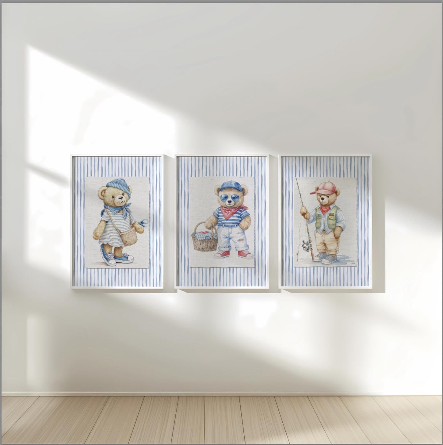 Bear Artwork Cute Bear Fishermen Wall Art