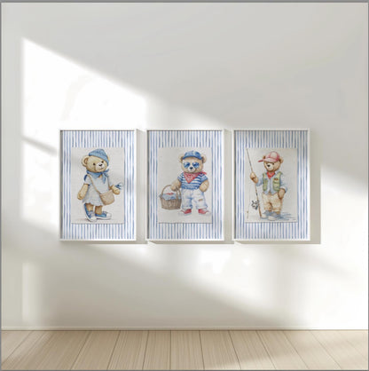 Bear Artwork Cute Bear Fishermen Wall Art