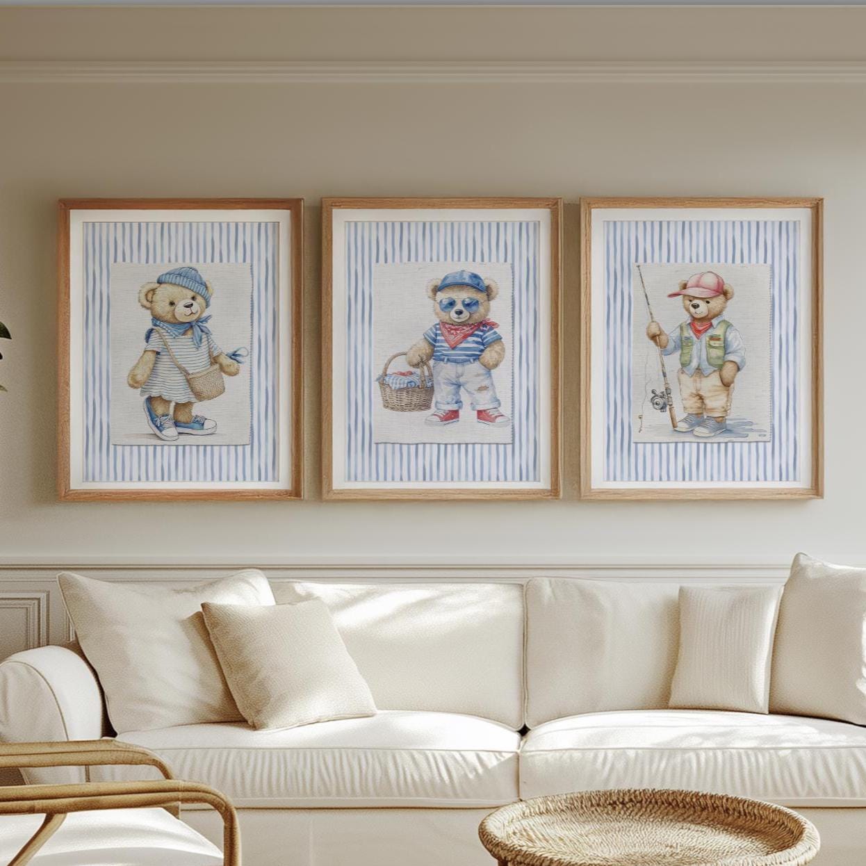 Bear Artwork Cute Bear Fishermen Wall Art
