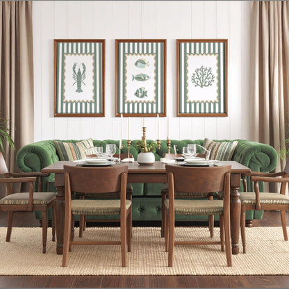 Striped Wall Art Lobster Coastal Print in Sage Green