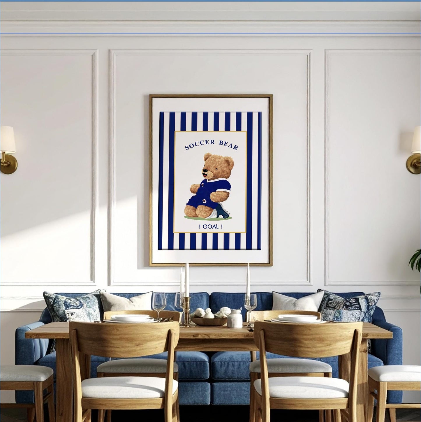 Bear Wall Art Set of 3 Striped Artwork Sport Themed Prints