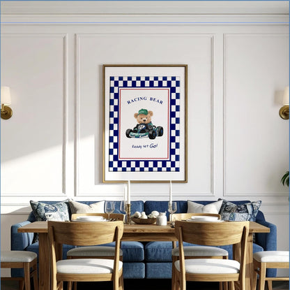 Bear Wall Art Set of 3 Striped Artwork Sport Themed Prints