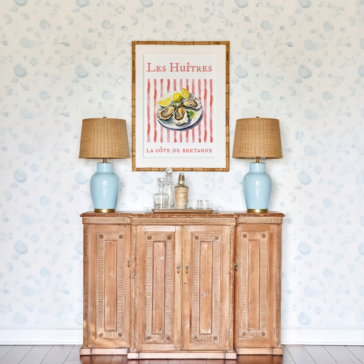 Oyster Illustration - Les Huîtres Coastal Artwork Beach House Decor Fishermen Aesthetic