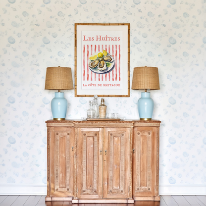 Oyster Illustration - Les Huîtres Coastal Artwork Beach House Decor Fishermen Aesthetic