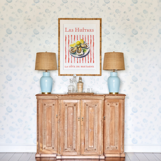 Oyster Illustration - Les Huîtres Coastal Artwork Beach House Decor Fishermen Aesthetic