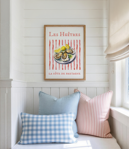 Oyster Illustration - Les Huîtres Coastal Artwork Beach House Decor Fishermen Aesthetic