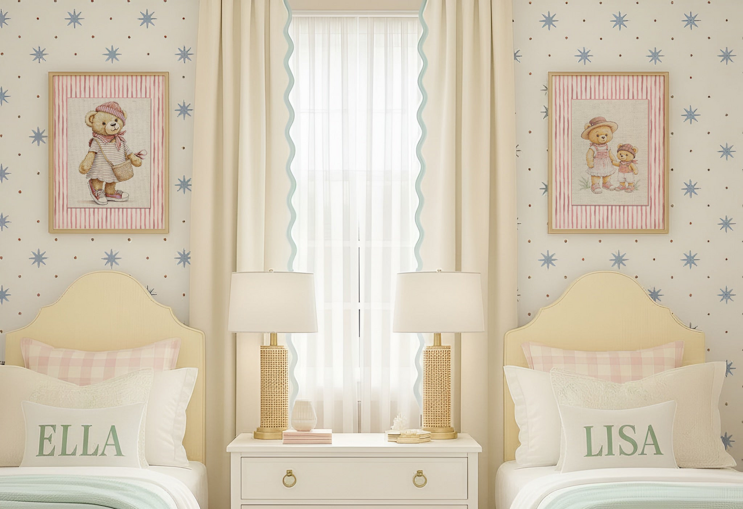 Hamptons Bear Girl  Pink Striped Print