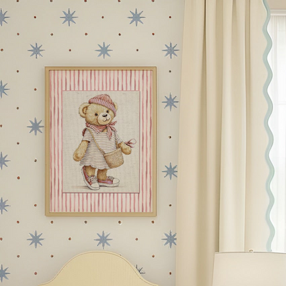 Pink Striped Bear Girl Print