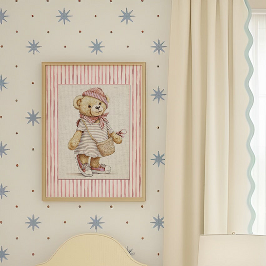 Pink Striped Bear Girl Print