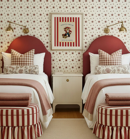 Gallery Set of 3 Vintage Bear Prints on Red Striped Wallpaper