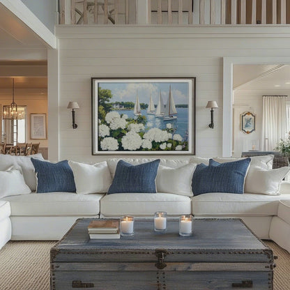 Nantucket Harbor Sailboat Art White Hydrangea Coastal Wall Art Nantucket Harbor Artwork