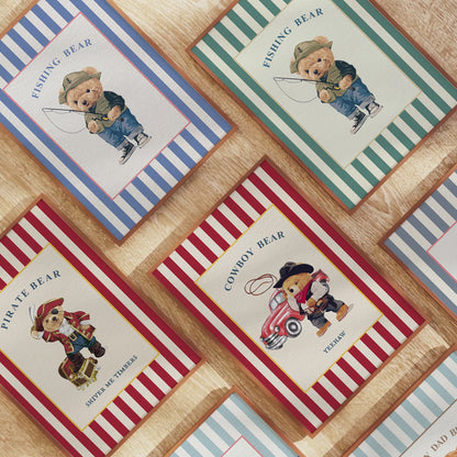 Gallery Set of 3 Vintage Bear Prints on Red Striped Wallpaper