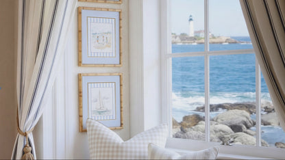 Blue and White Coastal Watercolor Art Set of 3 Lighthouse, Sailboat and Beach Wall Decor
