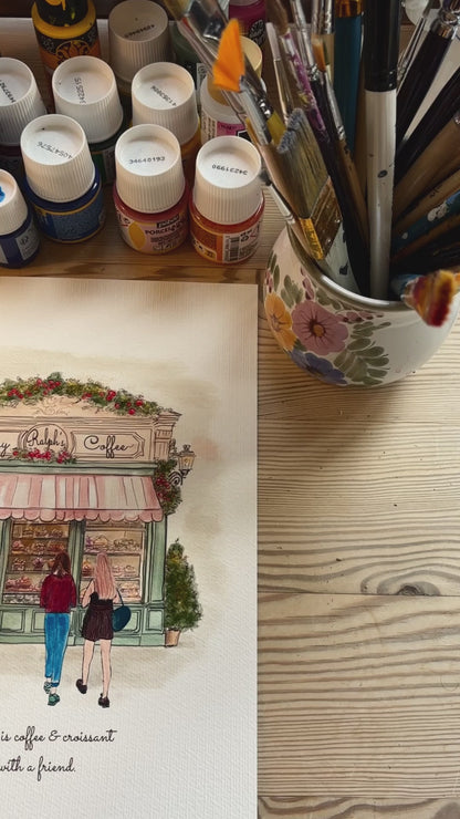 Paris Coffee Shop Illustration, Bakery Wall Art for French Lovers