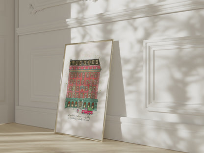 Alpine Cottage Holiday Art, Snowy Christmas Cottage Illustration