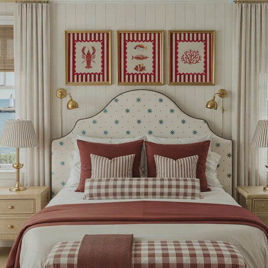 Lobster, Sardines & Coral Wall Art. Gallery Print Set of 3 - Nantucket Red