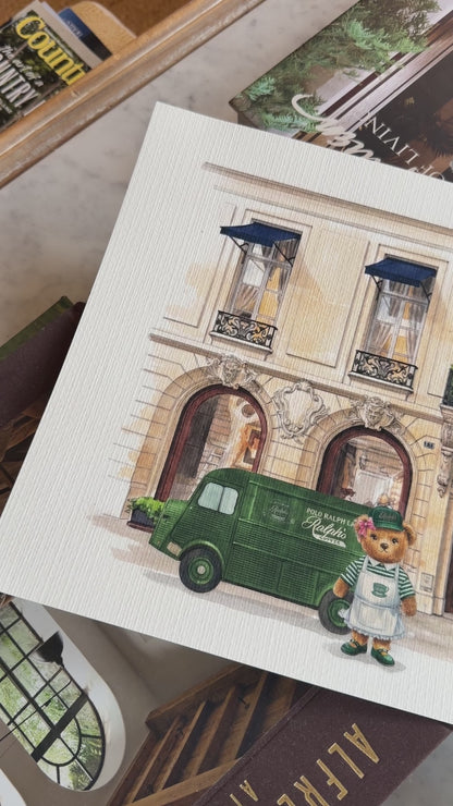 Ralph Lauren Paris Watercolor Print Ralph’s Coffee Saint Germain Illustration Paris Fashion Boutique Art Barista Polo Bear Wall Decor