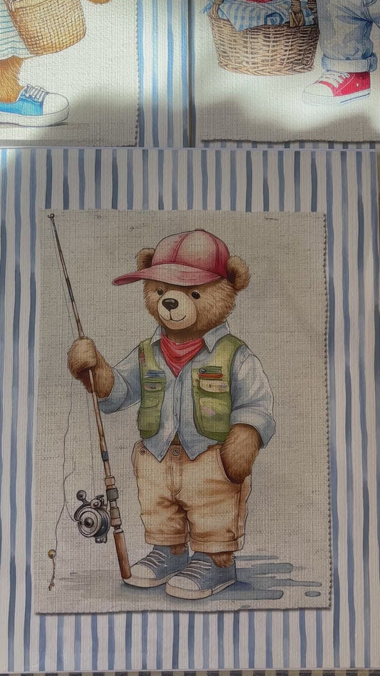 Bear Artwork Cute Bear Fishermen Wall Art