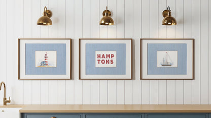 Coastal Print Set of 3 Sailboat Illustration Lighthouse Artwork Nantucket Hamptons Summer Wall Art