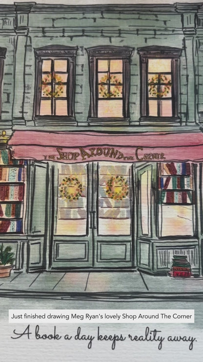 The Shop Around The Corner "You've Got Mail" Movie Illustration in Watercolor