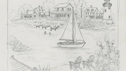 New England Art Print Coastal Watercolor Wall Decor Lighthouse, Sailboat & Beach House Artwork