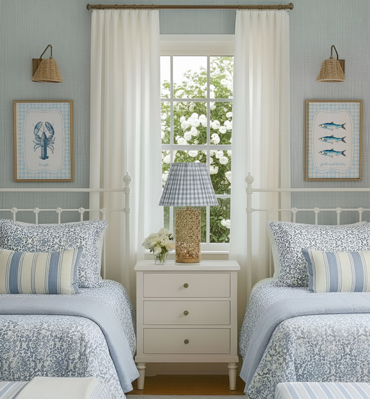 Lobster Wall Art Coastal Seaside Print Gingham Blue White Artwork